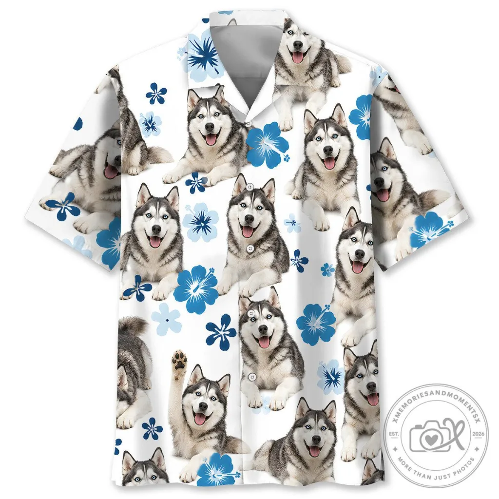 Siberian Husky Dog Blue Hibiscus Flower Pattern Hawaiian Shirt Siberian Husky Dog Blue Hibiscus Flower Pattern Hawaiian Shirt