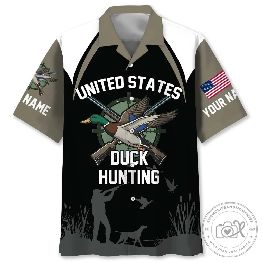 United States Duck Hunting Personalized Name Hawaiian Shirt for Men United States Duck Hunting Personalized Name Hawaiian Shirt for Men