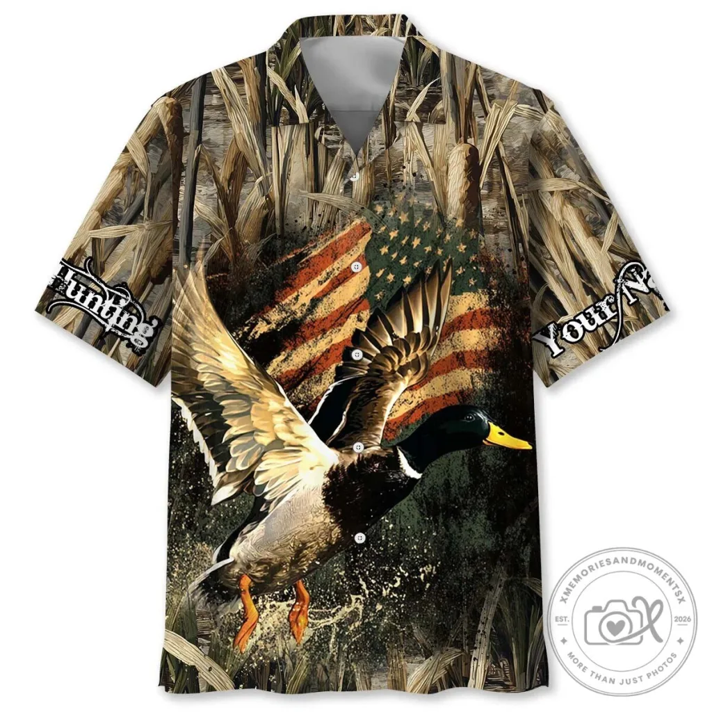 American Flag Duck Hunting Personalized Hawaiian Shirt American Flag Duck Hunting Personalized Hawaiian Shirt