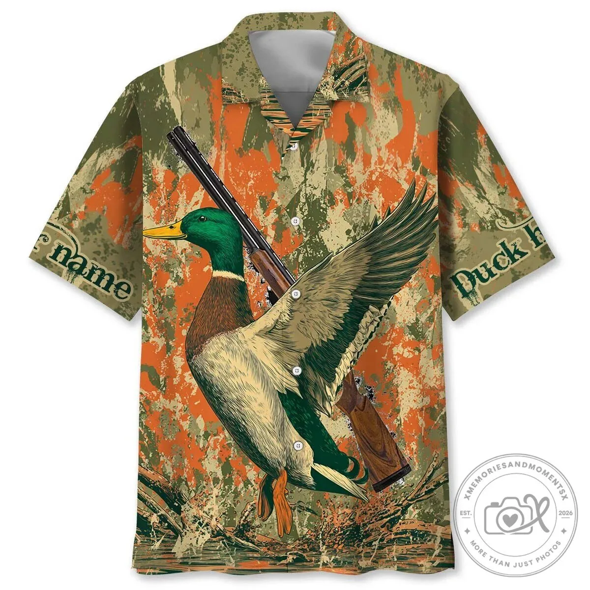 Custom Name Vintage Duck Hunting Mallard Shotgun Camouflage Hawaiian Shirt