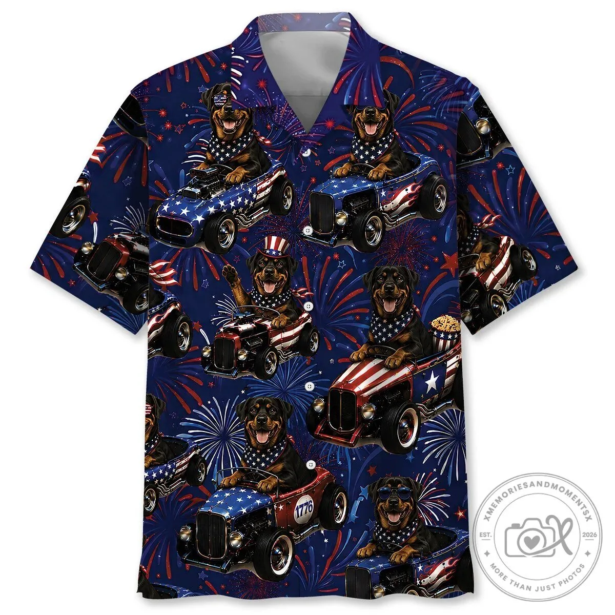 Fourth of July Rottweiler Hot Rod Car Fireworks Patriotic Hawaiian Shirt 1 Fourth of July Rottweiler Hot Rod Car Fireworks Patriotic Hawaiian Shirt