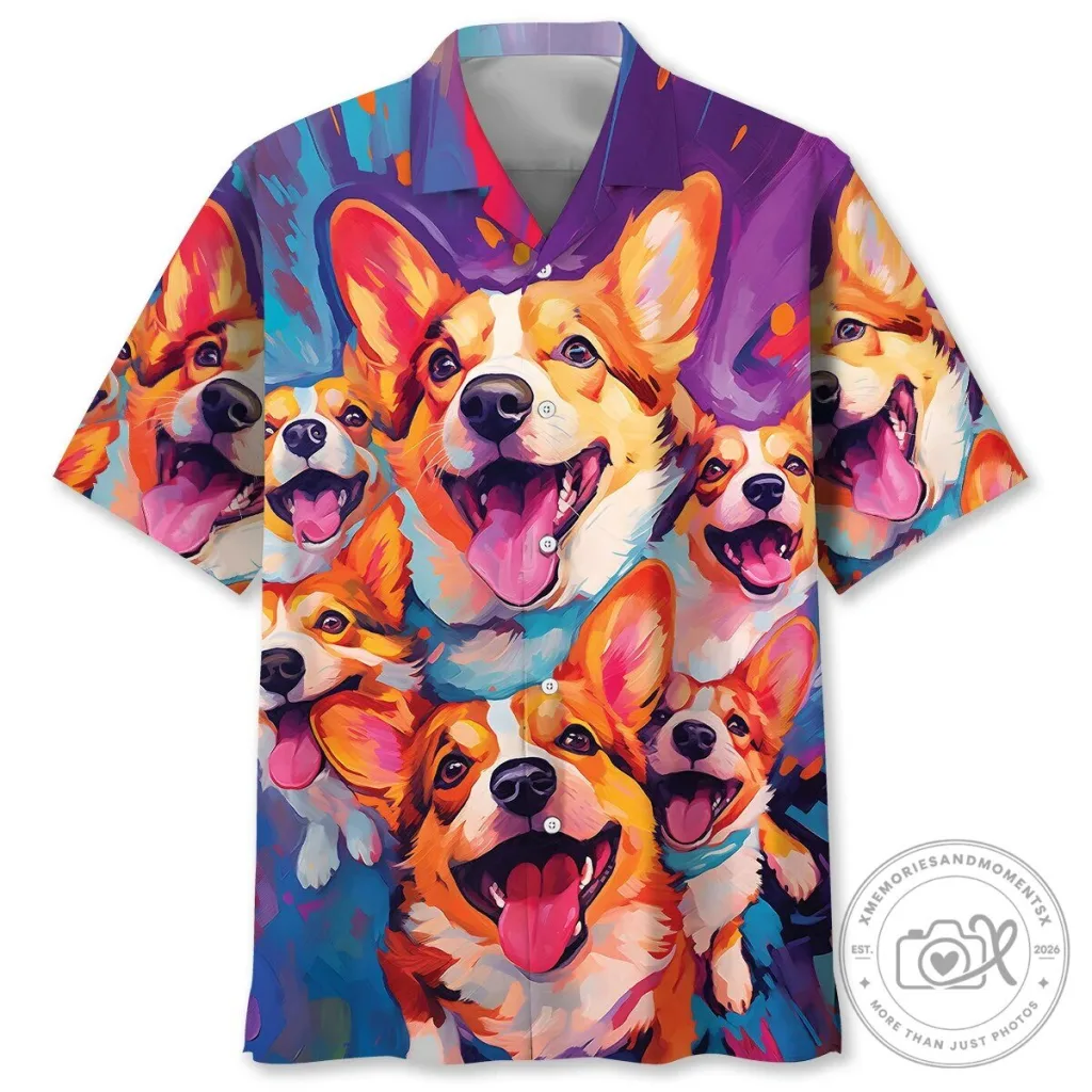 Happy Corgi Dog Breed Colorful Pet Lover Hawaiian Shirt Happy Corgi Dog Breed Colorful Pet Lover Hawaiian Shirt