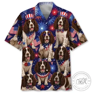 Patriotic English Springer Spaniel Fourth of July Fireworks Hawaiian Shirt