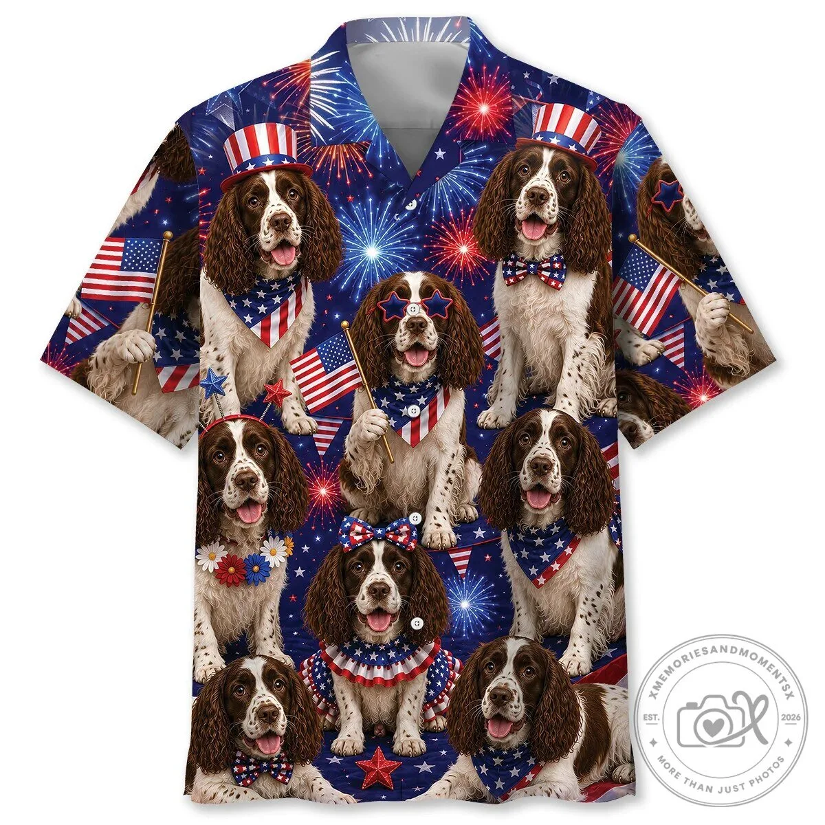 Patriotic English Springer Spaniel Fourth of July Fireworks Hawaiian Shirt