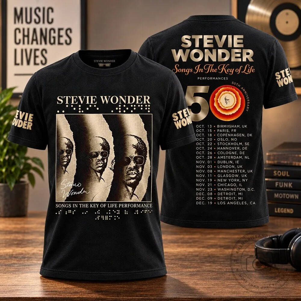 Black T-Shirt for Stevie Wonder’s 50th Anniversary Tour of Songs in the Key of Life