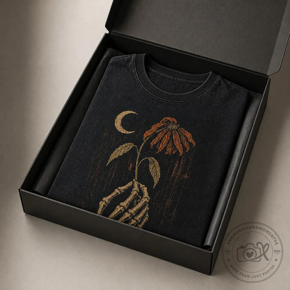 Punk Halloween T-Shirt - Distressed Skeleton Flower Streetwear Tee