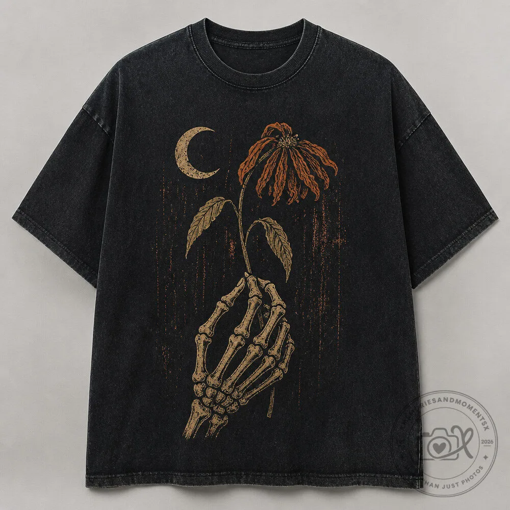 Punk Halloween T-Shirt - Distressed Skeleton Flower Streetwear Tee 8 Punk Halloween T-Shirt - Distressed Skeleton Flower Streetwear Tee