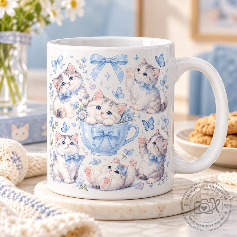 Aesthetic Pastel Blue Kitten Mug Cat Lover Gift