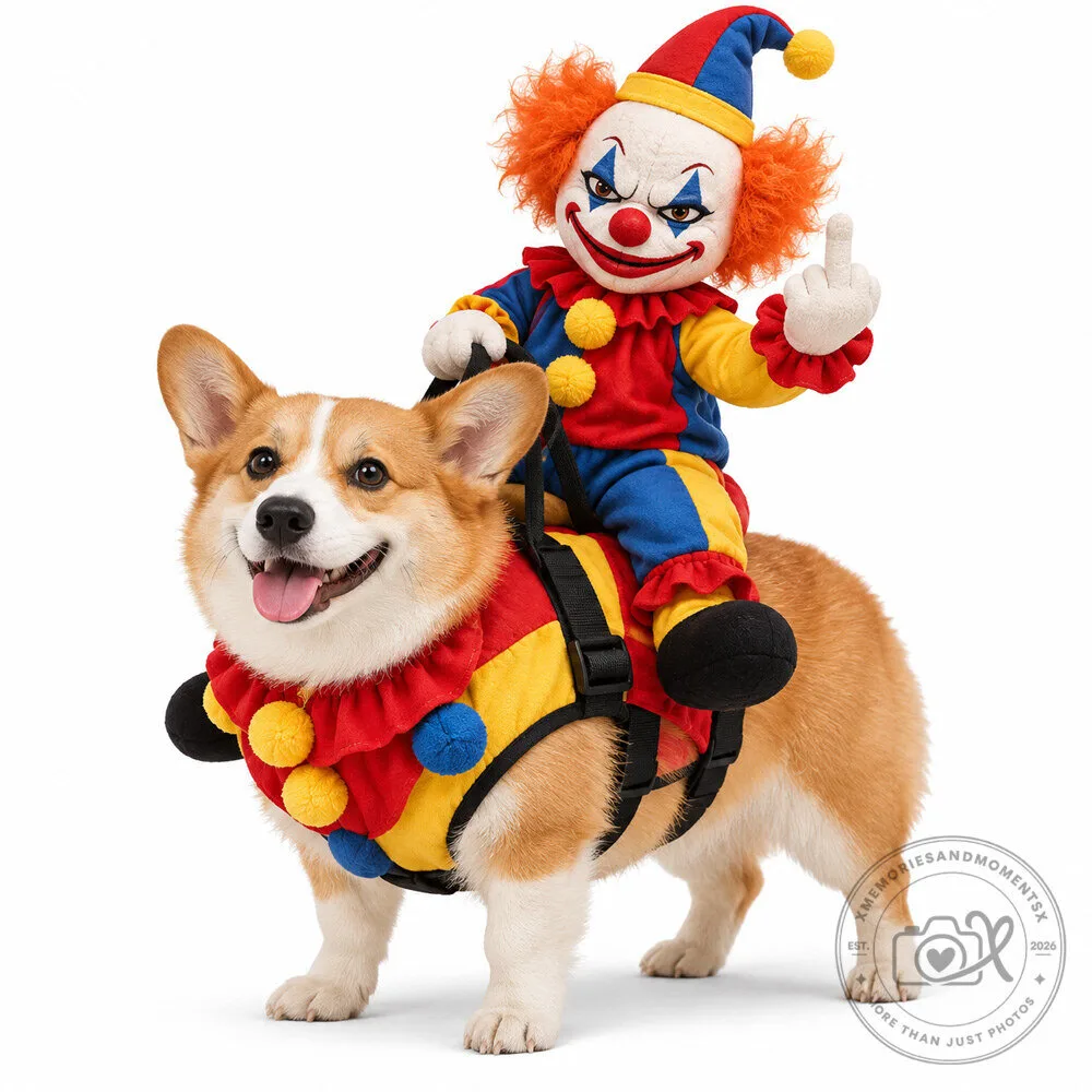 Clown Dog Harness Costume With Middle Finger Gesture