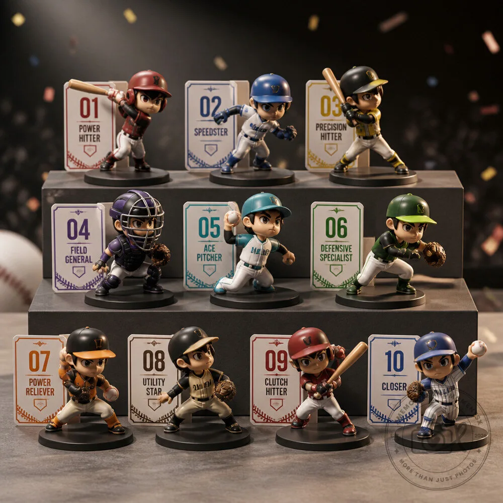 Baseball All Stars Mini Figure Set With 10 Original Player Archetypes and Skill Cards