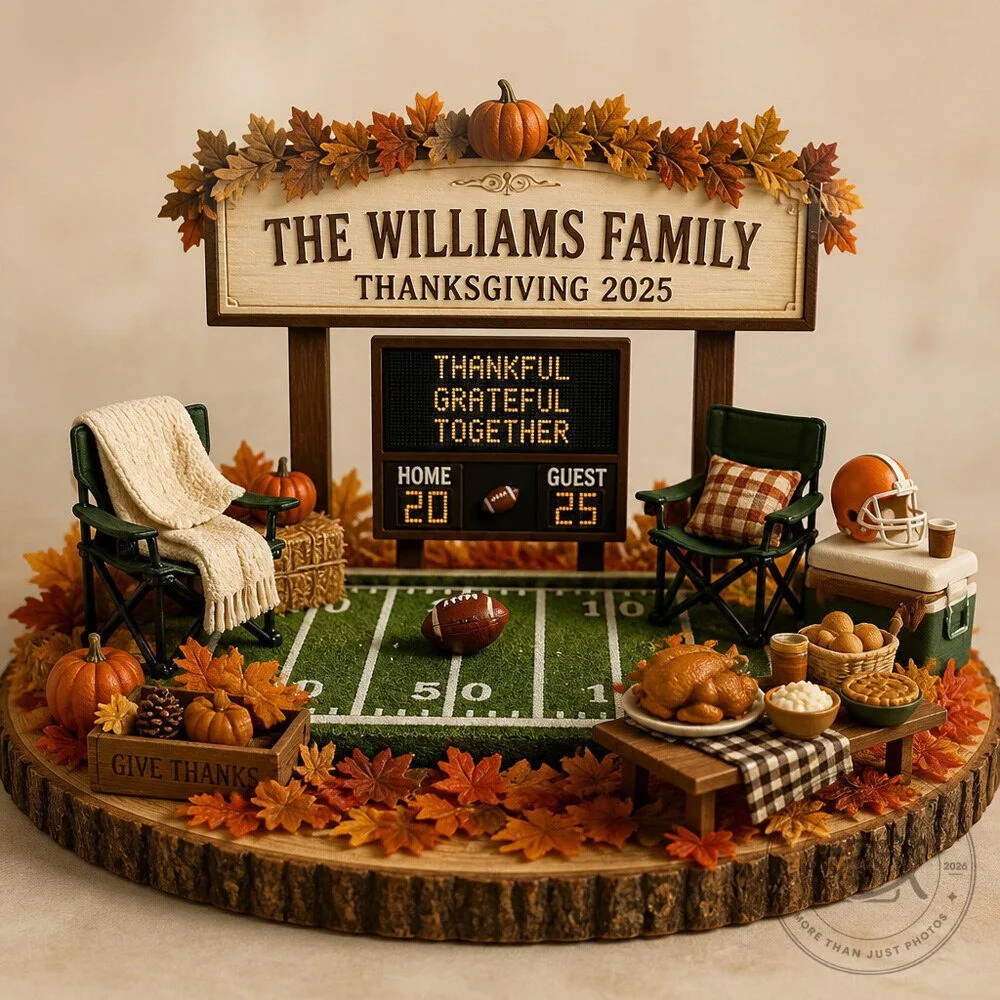 Thanksgiving Football Miniature Tabletop Scene With Personalized Family Centerpiece
